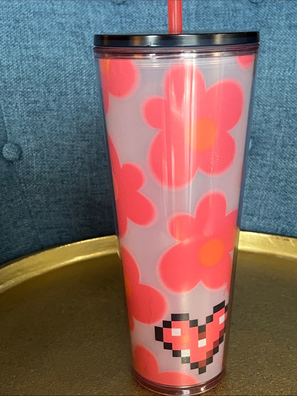 Venti Starbucks Valentine's Red Tumbler Pixel Heart